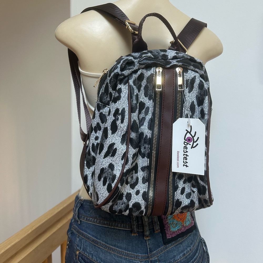 Leopard Print Backpack with Brown Accents